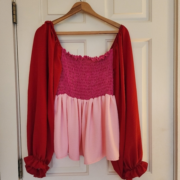 Bibi smocked flowy peasant top size large balloon sleeves romantic - Picture 5 of 6